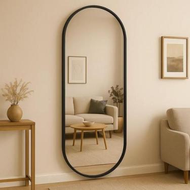 Imagem de Espelho Oval Grande Corpo Inteiro 150x50cm Com Moldura Alumínio Para Q