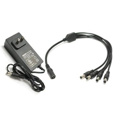 Imagem de Adaptador de fonte de alimentação para câmera de segurança com divisor de energia de 4 vias para sistema CCTV DVR, 5,5 mm x 2,1/2,5 mm, conversor 100-240V CA para DC 12V 3A para Samsung Wisenet Lorex