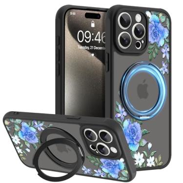 Imagem de AIGOMARA Suporte magnético giratório de 360° para iPhone 15 Pro Max, compatível com MagSafe, estampa floral com TPU macio e proteção traseira de policarbonato design fosco semitransparente para