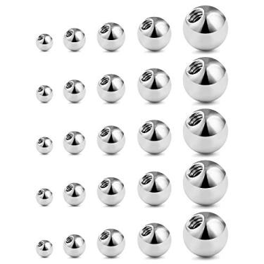 Imagem de Prjndjw 25 peças de bolas de substituição de 14G externamente roscadas de aço cirúrgico barras industriais língua mamilo piercing de umbigo peças 3 mm - 8 mm, Metal Cristal, Zircônia cúbica