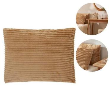 Imagem de Almofada Decorativa Multiuso Em Veludo Listrado Caramelo Para Sofá Ou 