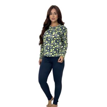 Imagem de Pijama Feminino Estampado Confortável Suede Canelado Inverno Conforto 