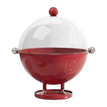 Imagem de Baoblaze Fruteira com tampa, tigela de armazenamento com bandeja de drenagem, recipiente multiuso, cesta de pedestal transparente para cozinha, vegetais, Vermelho