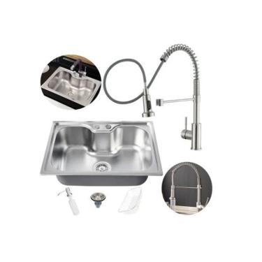 Imagem de Kit Cuba Cozinha Gourmet Aço Inox 60X42 E Torneira Flexível