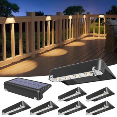 Imagem de VOLISUN Pacote com 8 lâmpadas solares de convés, lâmpada LED branca quente de tamanho grande, luzes IP65 à prova d'água para degraus, cercas, corrimão, parede e escadas (preto)