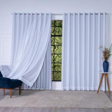 Imagem de Cortina com Ilhós Blackout Premium 8,00 m x 2,80 m Com Voil Gaze de Linho Alto Padrão (Branco)