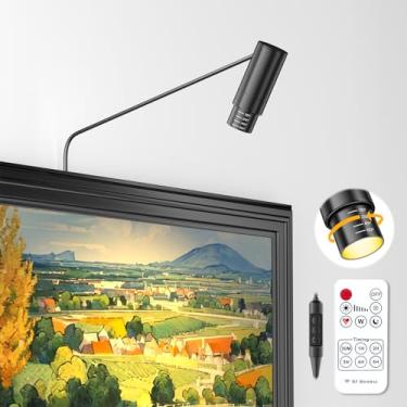Imagem de ZOOPEEN Foco de luz de imagem com zoom, luzes de imagem LED para parede 3000K luz quente para moldura de foto com controle remoto iluminação artística para pinturas, mini holofotes pretos para galeria