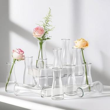 Imagem de Dendrovia Vasos de vidro transparente para decoração de mesa de centro de mesa, conjunto de 12 peças, vasos pequenos para flores a granel, mini vaso de flores para centro de mesa, casamento, Natal