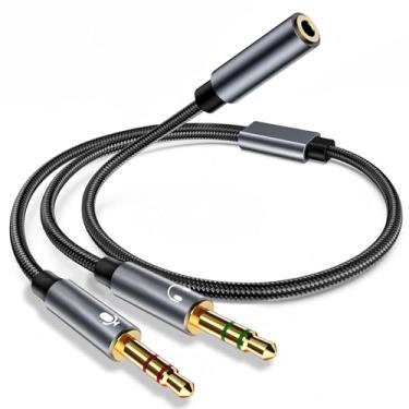 Imagem de Divisor de microfone de 2 vias, conector de 3,5 mm, divisor de áudio, adaptador trançado de 3,5 mm macho para 2 cabos auxiliares duplos fêmeas de 3,5 mm para fones de ouvido de jogos, alto-falante