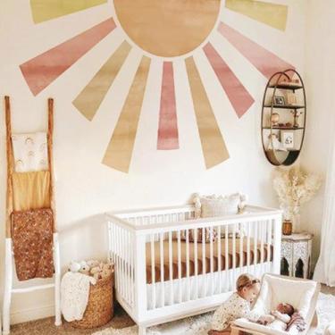 Imagem de Decalques de parede astrkiz em tecido grande em aquarela Boho Half Sun