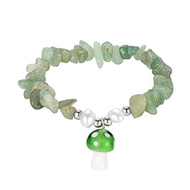 Imagem de Caiyao Pulseira Boêmia Com Pedras Preciosas Naturais, Contas De Cristal, Ajustável, Boho, Cascalho, Lascas, Amuleto Mau-Olhado, Cogumelo Para Mulheres, Joias Praia Empilháveis Verão - G Verde-1