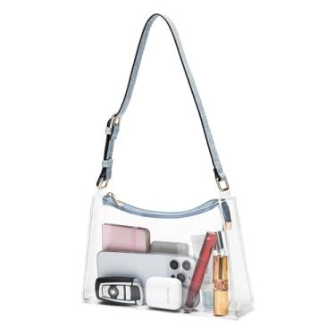 Imagem de Wuflyover Bolsa transparente para eventos de estádio – bolsas transparentes para mulheres bolsa transversal de estádio – bolsa transparente para shows, esportes e dia de jogo (A-jeans, média)
