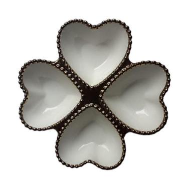 Imagem de Kit Porta Bijuterias Cerâmica Trevo Coração - Branco Dourado - Cedros 