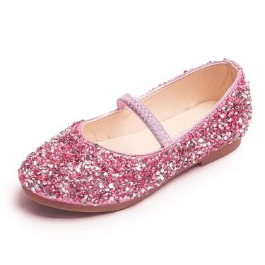Imagem de MNSZCN Sapatos de princesa para meninas, com glitter, dança, festa, cosplay, sapatilhas, florista, vestido de casamento para crianças pequenas, rosa, 13 Toddler
