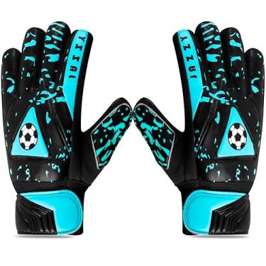 Imagem de Jazzy Sports Luvas de goleiro juvenil com dupla proteção de pulso, material de látex antiderrapante, luvas de goleiro de futebol adulto (ciano, tamanho 3, adequado para 5 a 6 anos)