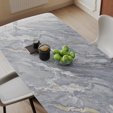 Imagem de VaryPaper Papel de contato de mármore cinza azul brilhante de 39,9 cm x 199,9 cm para bancadas à prova d'água papel de parede de mármore descascar e colar papel de parede autoadesivo de granito para