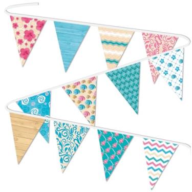 Imagem de Faixa de flâmula de tecido Moana havaiana, decoração de artigos de festa de feliz aniversário Moana, decorações de festa de chá de bebê de verão tropical, fundo de fotografia de fundo de aniversário