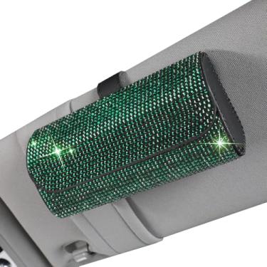 Imagem de Suporte de óculos de sol brilhante para viseira de sol de carro, estojo organizador de óculos de armazenamento com clipe de viseira de carro, estojo organizador de óculos de sol de couro PU para carro