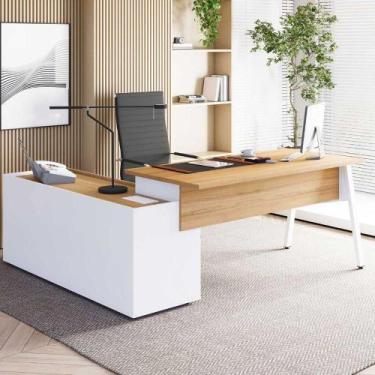Imagem de Mesa L Escritório 2,00m c/ Armário Lateral e Tampo Cavado F5 - F5 Offi