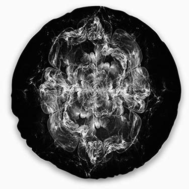 Imagem de Designart Fractal Silver Flower Explosion' Floral Throw Redondo Sala de Estar, Sofá, Almofada + Capa de Almofada Estampada em ambos os lados 40,64 cm