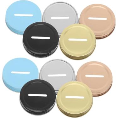 Imagem de 6 peças de tampas de substituição de cofrinho, capas de compartimento de moedas de 6 cm para potes de pedreiro e projetos de artesanato faça você mesmo, tampas de metal coloridas para potes de