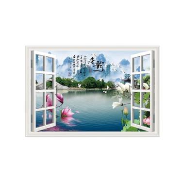 Imagem de Falsas Janelas Paisagens Impressões em Tela-Ponte árvores flores Lago-Quadro Arte Moderna-Natureza Pintura Decoração Parede 20x30cm Sem Moldura