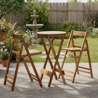 Imagem de Conjunto de Mesa Bistrô Redondo e 2 Cadeiras Verniz - Marcenaria Real