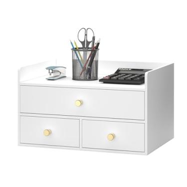 Imagem de Organizador de mesa de bambu com gavetas, caixa de armazenamento de mesa de madeira para contas, materiais de escritório, utensílios de cozinha, ferramenta de organização para sala de aula em casa