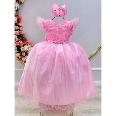 Imagem de Vestido Infantil Longo Rosa com Apliques e Renda para Meninas - Fabulo