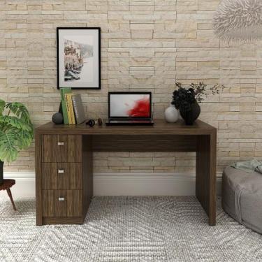Imagem de Mesa para Escritório Reta 140cm com 3 Gavetas MDP Nogal Tecnomobili