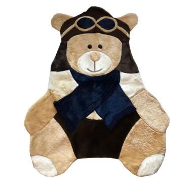 Imagem de Tapete Pelúcia Urso Aviador 1,05m x 85cm Cachecol Infantil Macio Base Emborrachado - Marrom