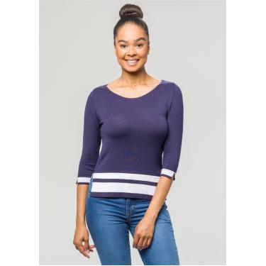 Imagem de Blusa 3/4 Pau a Pique Modal Azul Marinho e Branco