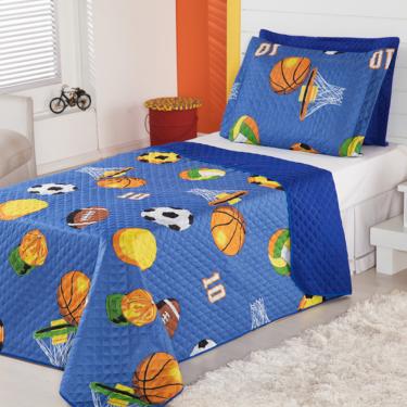 Imagem de Cobre Leito Colcha Solteiro Alegria 2 Peças Futebol - Azul