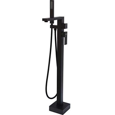 Imagem de Enchimentos de banheira independentes Torneiras de banheira Montagem no piso preto Enchimento de torneira para banheiras Banheiras Alto Fluxo 11,9 GPM Banheiro com Chuveiro de Mão