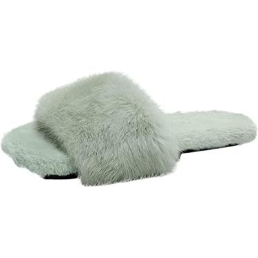 Imagem de Pantufas femininas de pelúcia com bloqueio de cor casual, G verde, 5