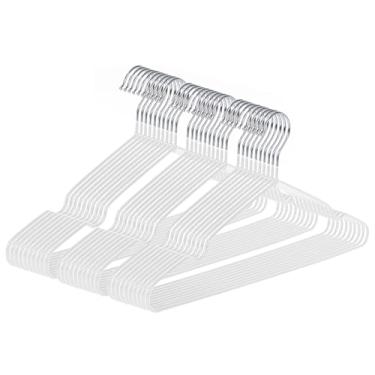 Imagem de gofuch Cabides de metal ultrafinos, pacote com 30 cabides antiderrapantes revestidos de PVC que economizam espaço para armário, 41 cm de largura para ternos, vestidos, jaquetas (branco)