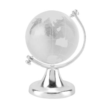 Imagem de Globo Mundial, Globo Mundial De Cristal Giratório Com Suporte, Mapa Mundial Giratório Terrestre De Vidro, Esfera Redonda De Bola Pequena Para Mesa, Casa, Decoração De Escritório(Prata)