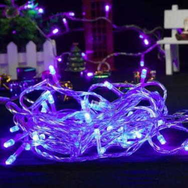 Imagem de Kit 5 Ou 3 Caixa 10M Pisca 100 Leds 110V 8 Funções Fio Transparente Ou Verde Natalino(3 Caixa LILAS,Transparente)