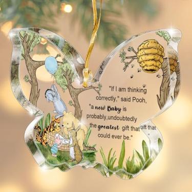 Imagem de Enfeites de Natal do Ursinho, Ursinho Um Novo Bebê é o Maior Presente Ornamentos Pooh, Sinal de Acrílico Transparente Urso Bonito