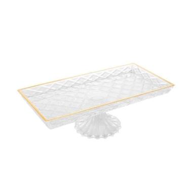 Imagem de Travessa Com Pé Em Vidro Diamond 34x18cm Lyor