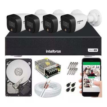Imagem de Kit 4 Câmeras de Segurança Intelbras 1120b Full Color E Dvr 4 Canais C/ Hd 1tb