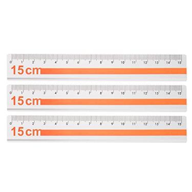 Imagem de Generic 3 peças régua reta 15 cm régua métrica de liga de alumínio borda ondulada ferramenta de medição fácil de pegar para estudo sala de aula escritório, laranja