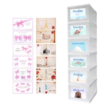 Imagem de Organizador de roupas diário semanal de 6 camadas (com 18 etiquetas), armário de armazenamento de sapatos de plástico dobrável, organizadores de armário e itens essenciais do dia a dia, para quarto