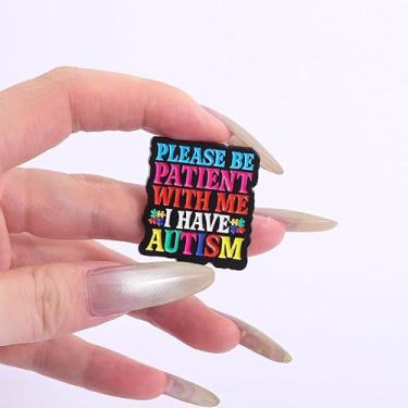Imagem de Broche de esmalte de conscientização do autismo requintado com texto de arco-íris para autismo, suporte de neurodiversidade, alfinete de lapela para jaquetas, bolsas, chapéus, mochilas
