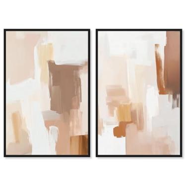 Imagem de Neutral Harmony: Modern Japandi Duo 2 Painel Impressão em Tela Ouro Arte de Parede por Art Remedy, Moldura Preta, 50 x 76 cm