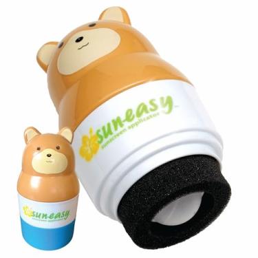 Imagem de Aplicador de protetor solar Sun-Easy, recarregável com esponja para crianças e bebês, aplicação divertida, rápida e sem bagunça, comporta 100 ml, urso/tampa azul
