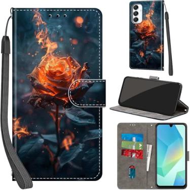 Imagem de Salanheo Capa carteira para Samsung Galaxy A16 4G / A16 5G, com [3 compartimentos para cartões], fecho magnético com suporte, capa protetora de couro PU à prova de choque 17 cm, Burning Roses