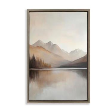 Imagem de Stupell Industries Muted Lake Neutral Landscape Gold Framed Floater Canvas Wall Art, design by Petal Prints Design, 30 x 21
