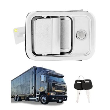 Imagem de Maçaneta direita com cilindro e chaves de bloqueio, compatível com 2003-2014 Freightliner Argo, Century Class, Columbia, Coronado, kit de maçaneta externa do lado do passageiro dianteiro direito