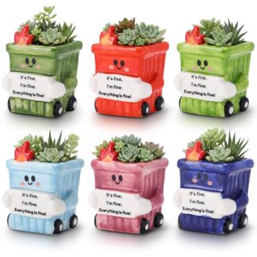 Imagem de Roshtia Pacote com 6 vasos de 6 cm, suporte emocional, lixeira, fogo, suculentas, com orifício de drenagem, mini vasos de flores fofos para casa, escritório, decoração de jardim, presentes para amigos